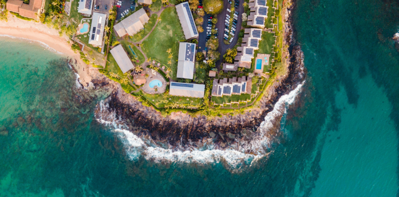 An aerial view of Lahaina coastline, Hawaii.