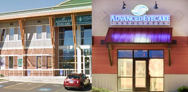 An image split in two showing the Advanced Eyecare Associates locations in Bozeman and Belgrade
